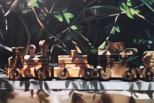 Last Train Over The Menai, a painting by Australian artist Katherine Edney