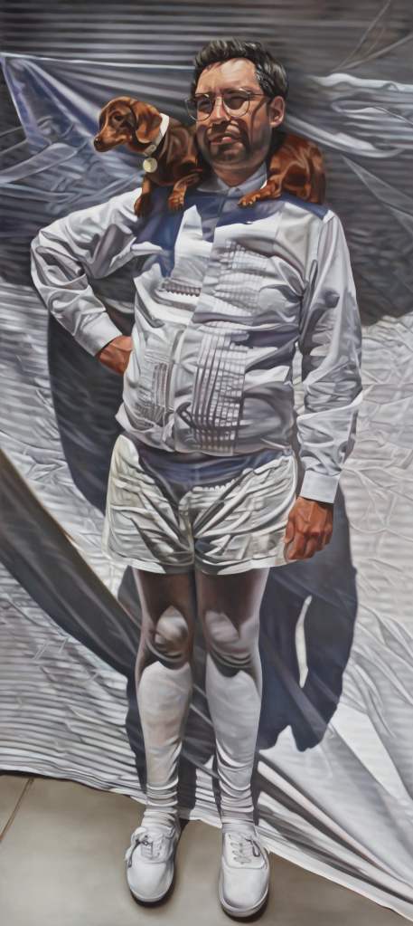 'David, Teena, and the black dog', Katherine Edney's 2020 Archibald Prize painting.